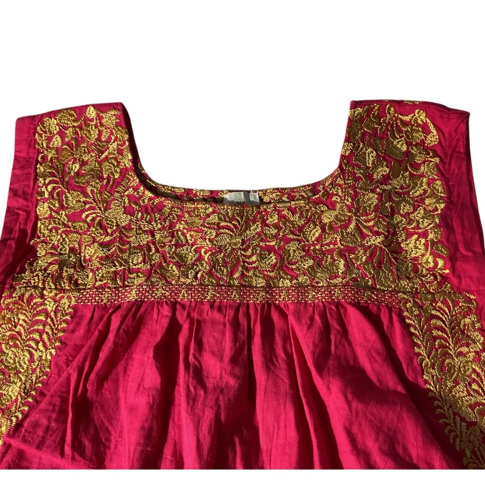 J.Marie Elegant Red and Gold Mexican Style Embroidered Top - Picture 4 of 8